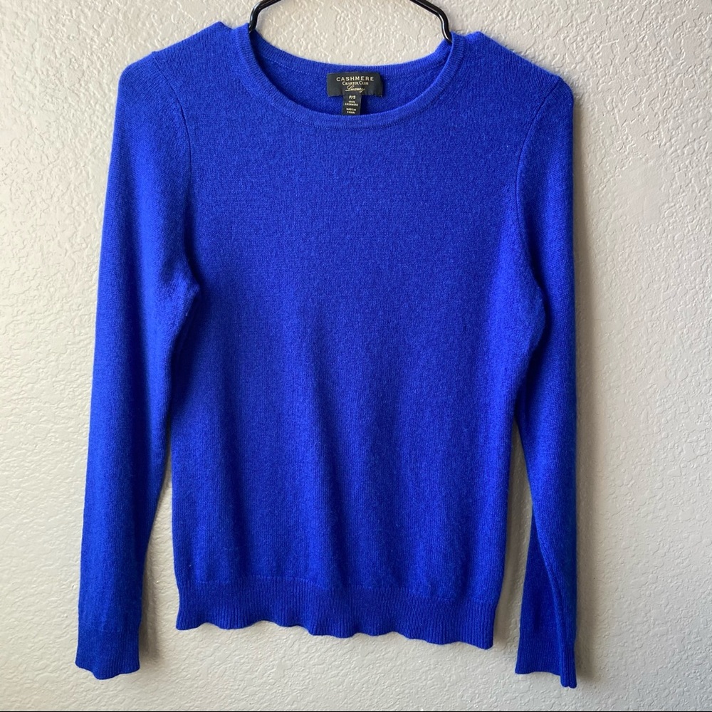 100 % Cashmere Charter Club Royal Blue Crew Neck Sweater | Petite Small